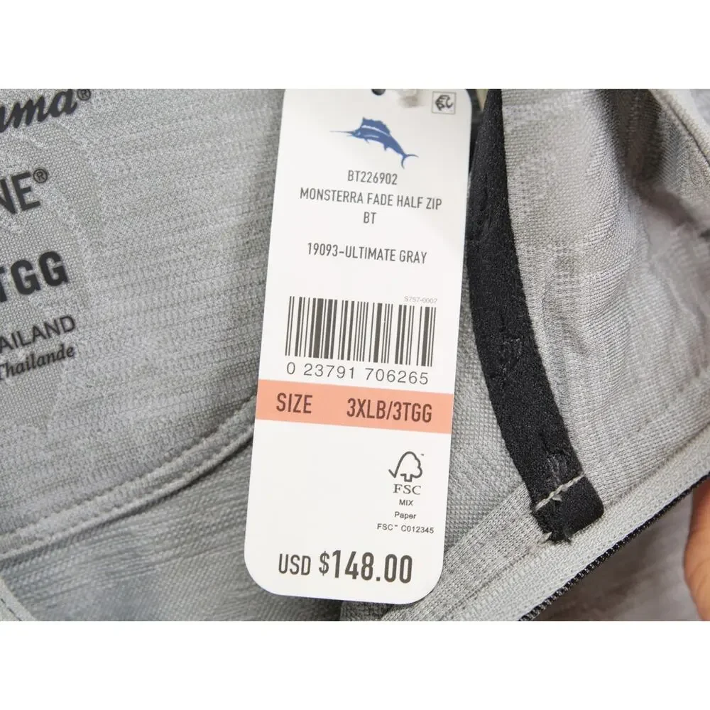NWT Tommy Bahama Men 3XLBMonstera Fade IslandZone 1/2Zip Pullover Ultimate Gray